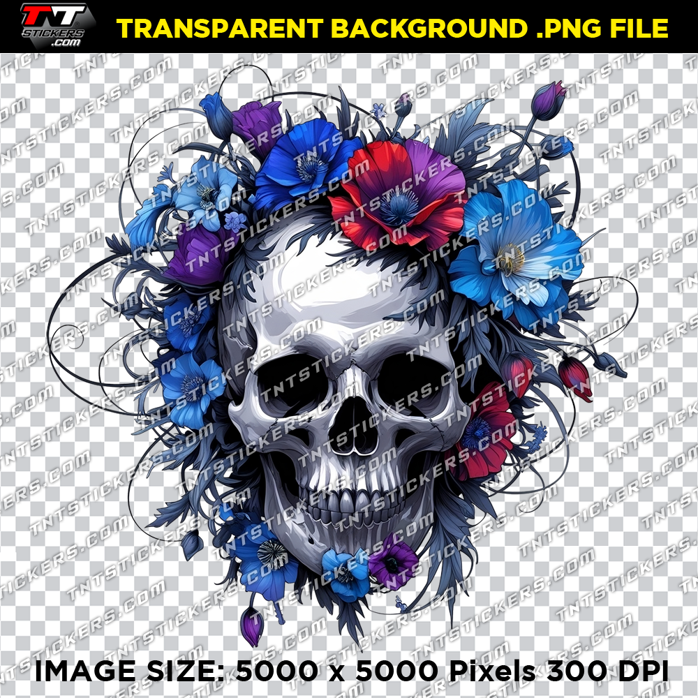 Dark elegant illustration of a gothic style floral skull