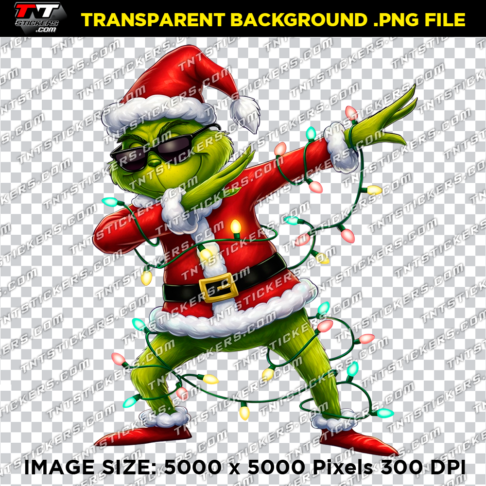 Bitmap artwork file showcasing the Grinch in a funny dabbing pose, ideal for playful holiday shirts and festive projects.
