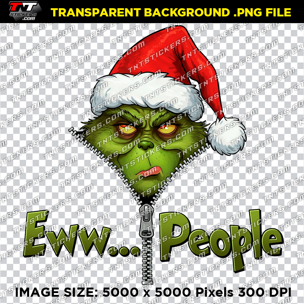 Bitmap artwork file featuring a grumpy Grinch face with the text "Ew People," perfect for humorous holiday-themed shirts and crafts.