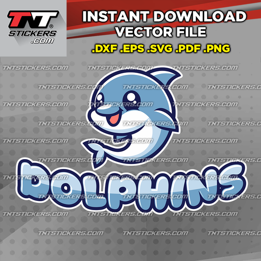 Kiddie Sports Dolphins Mascot logo with 'Dolphins' text. Available as a digital download.