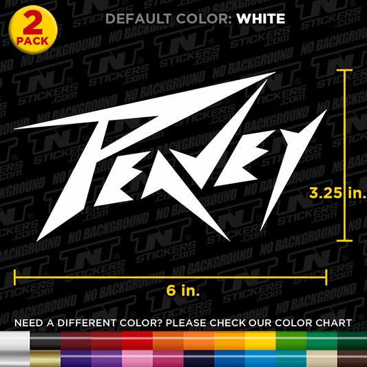 White Peavey logo sticker with dimensions on a black background with 'TNT Stickers' branding.