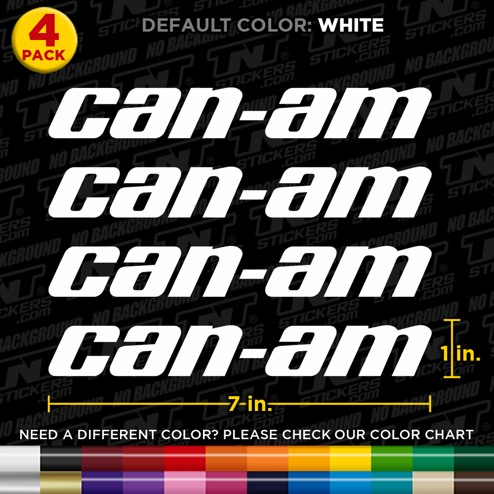 Can-Am decals with a color chart on a black background