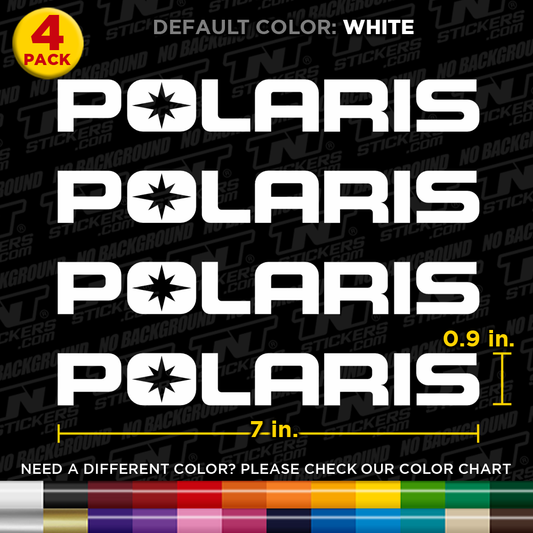 Polaris decals with different color options on a black background