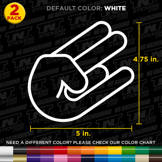 White decal of a Shocker Hand on a black background with dimensions and color options.