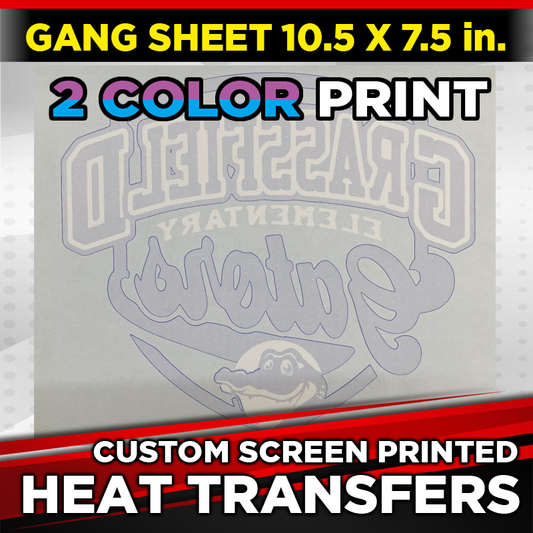10.5 x 7.5 in. Gang Sheets | Custom Screen Printed Heat Transfers | 2 Color Print