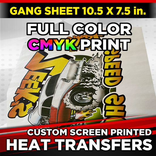 10.5 x 7.5 in. Gang Sheets | Custom Screen Printed Heat Transfers | Full Color CMYK Print