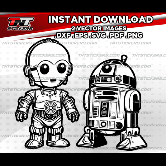 Cute R2D2 and C-3PO Star Wars VECTOR FILE BUNDLE | svg | eps | png | pdf | dxf