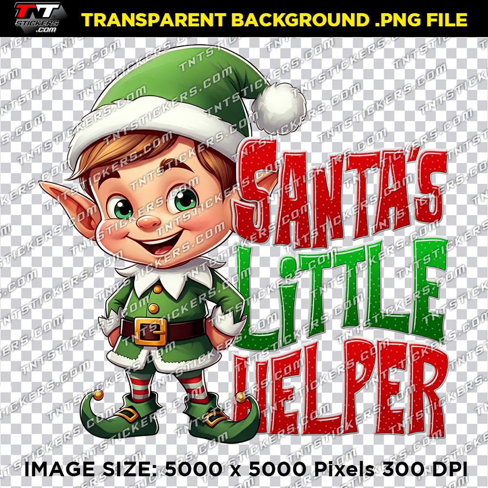 Bitmap artwork of a cheerful elf boy dressed as Santa's little helper, perfect for festive holiday designs.