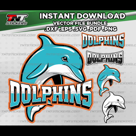 DOLPHINS Team Mascot Design VECTOR FILE BUNDLE | svg | eps | png | pdf | dxf
