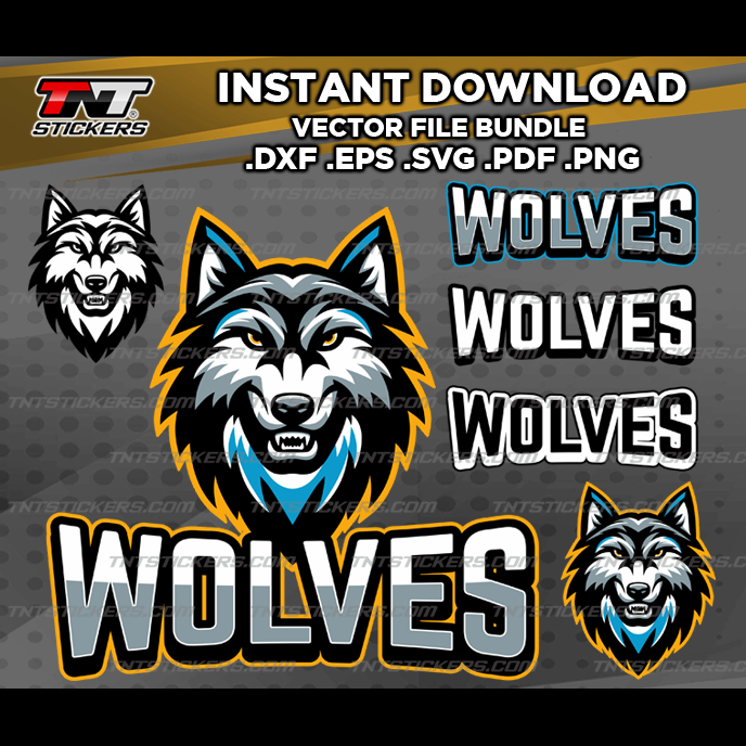 WOLVES Team Mascot Design VECTOR FILE BUNDLE | svg | eps | png | pdf | dxf