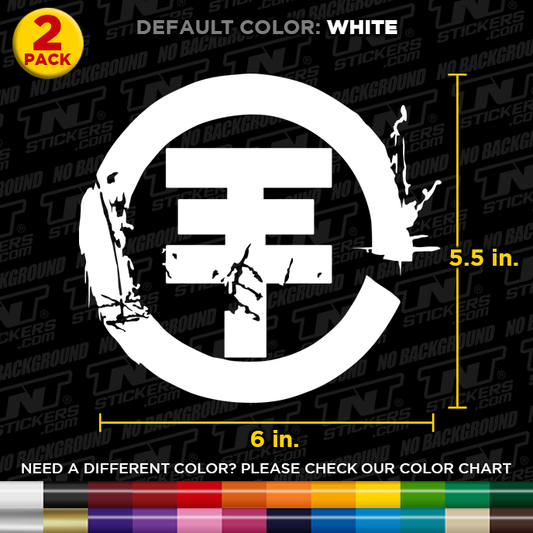 White Tokio Hotel logo with measurements and color options on a black background