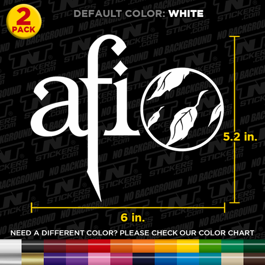 Sticker with AFI Sing the Sorrow design and measurements on a black background with 'TN Stickers' branding.