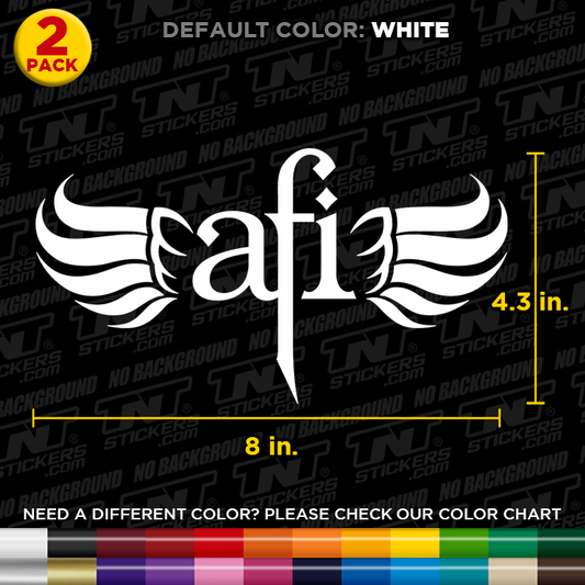 White 'afi' logo with wings on a black background with branding and color options.