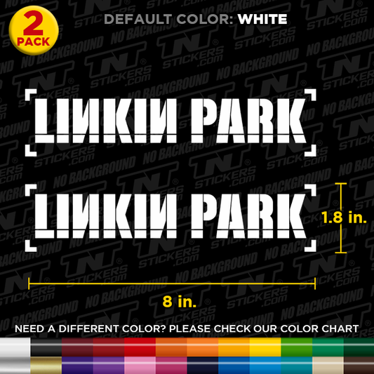 Linkin Park text decal with dimensions and color options on a black background