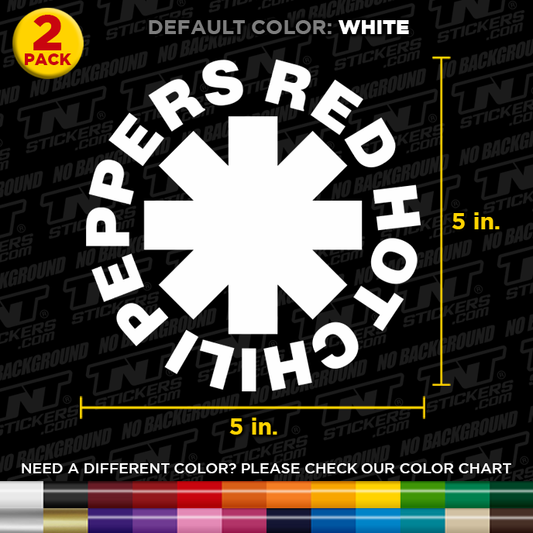 White logo of Red Hot Chili Peppers on a black background with color chart