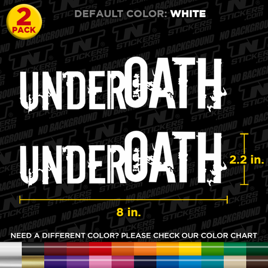 Sticker design with 'UNDEROATH' text on a black background with branding.